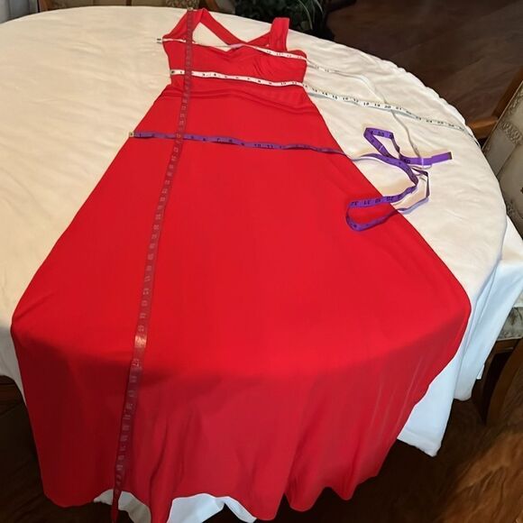 Calvin Klein Dress Small Red V Neck Slimming Ribbed Sleeveless Maxi Side Zipper - Picture 13 of 15